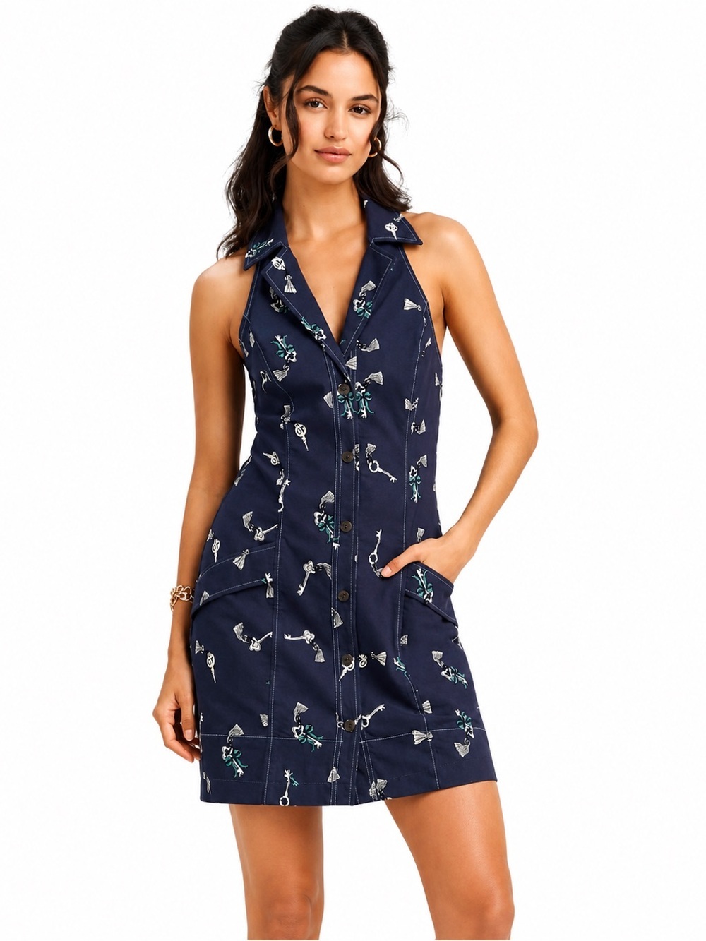 🩷 2 for $40- Maeve Indigo Vest with Key and Bow Print Dress, size small, NWT